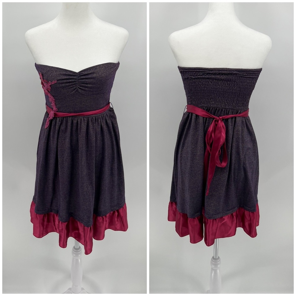 Free People y2k purple and pink metallic strapless dress